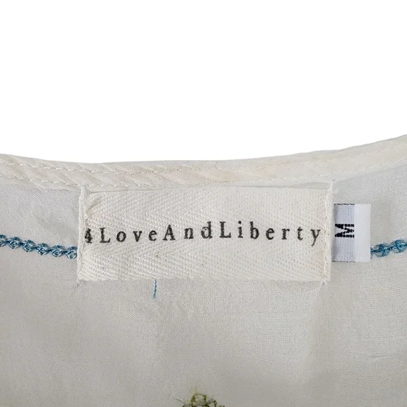 Johnny Was x 4 Love And Liberty White Silk Floral Embroidered Blouse Ruffles - Picture 10 of 15